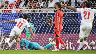 Jordan's Yazan Al Naimat after scoring his team's second against South Korea. AFP