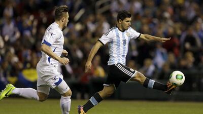 Argentina and Bosnia played at the home of baseball's St Louis Cardinals in St Louis, Missouri in the United States on Monday night. Jeff Roberson / AP