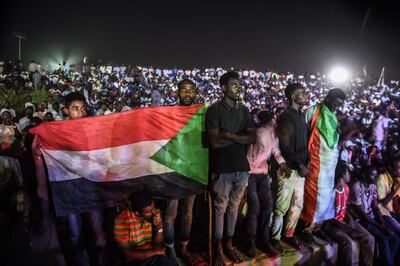 Sudanese protesters gathered during a sit-in outside military headquarters in Khartoum. AFP