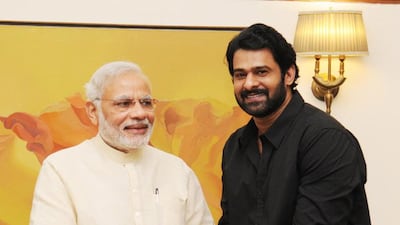 Prime Minister Narendra Modi meets Prabhas in New Delhi. Courtesy Prime Minister's Office, India