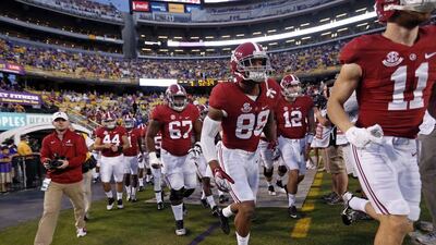 Alabama take to the field before an NCAA college football game against LSU in Baton Rouge on Saturday, November 5. Gerald Herbert / AP Photo
