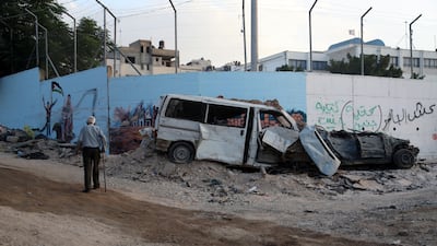 Damaged cars at Jenin refugee camp after a two-day Israeli raid in early July. EPA