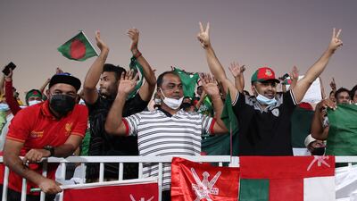 Bangladesh and Oman supporters at the Oman Cricket Academy Ground in Muscat. AFP