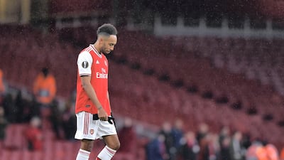 Pierre-Emerick Aubameyang looks dejected during the Europa League match against Eintracht Frankfurt. Getty