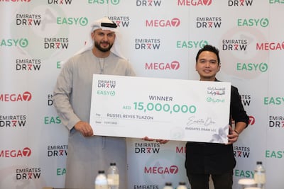 Russell Reyes Tuazon won Dh15 million on January 13 last year, a lucky Friday for him by all accounts. Photo: Emirates Draw