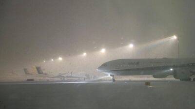 Heavy snowfall, triggering flight delays and cancellations, is seen at New Chitose Airport in Chitose, Hokkaido, northern Japan. Reuters