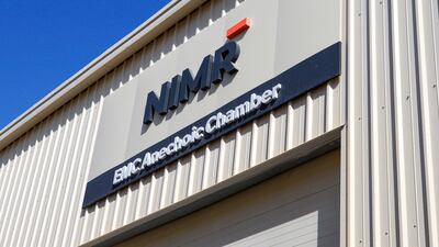 Inside Nimr's 37,500 square metre manufacturing facility in Abu Dhabi's desert. The EMC Anechoic Chamber, the largest in the UAE. Companies test their products in these silent rooms to find out how loud they are. Victor Besa / The National