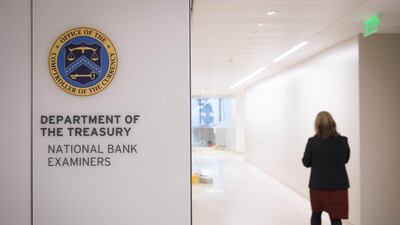 A person walks inside The Department of The Treasury prior to the unveiling of the new US Embassy building in London. Stefan Rousseau - WPA Pool / Getty Images