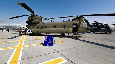 A Boeing Chinook CH-47F it is first public showing at the Dubai Airshow. Victor Besa for The National