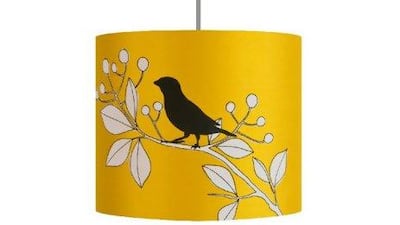 Housesparrow lampshade, from £82 (Dh480) to £168 (Dh987), www.missprint.co.uk.