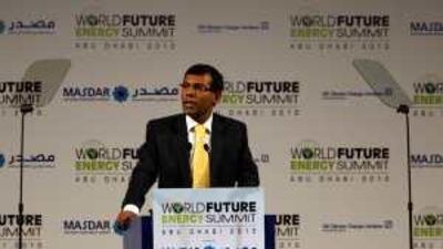 Mohamed Nasheed, president of the Maldives speaking at the opening of the World Future Energy Summit in Abu Dhabi yesterday.