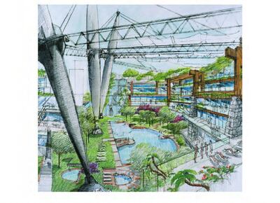 Plans for Moon include a terrace with water-filled lagoons and greenspaces. Photo: Moon World Resorts