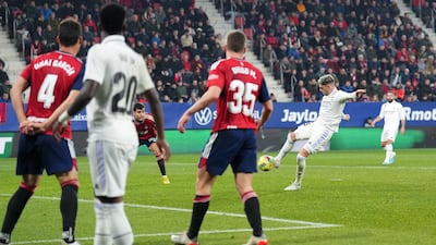 Federico Valverde of Real Madrid scores his team's first goal. Getty Images