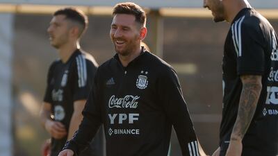 Argentina star Lionel Messi takes part in a training session in Ezeiza. EPA