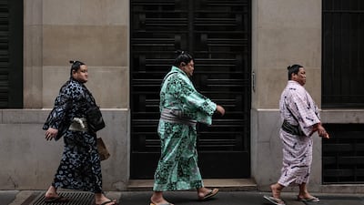 Sumo wrestlers in the French capital for the Paris Sumo Tournament. AFP