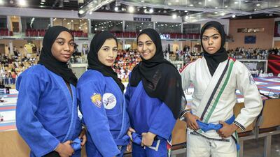 Left to right: Hessa Al Shamsi, Mahra Al Hanae, Maitha Shirem and Bashayer Al Matrooshi want to be the best at whatever they do. Victor Besa for The National