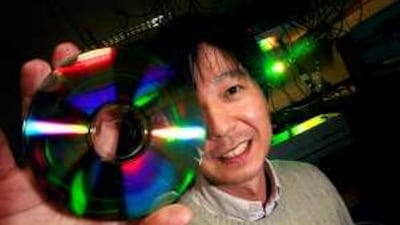 Dr James Chon shows off the new type of DVD, which may end up revolutionising the way we view video in the future.