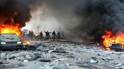 The aftermath of the massive explosion in Beirut on Valentine's Day in 2005 that killed the former Lebanese prime minister Rafik Hariri. The city is the setting for Rabee Jaber's novel The Mehlis Report. Joseph Barrak / AFP
