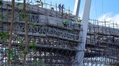Construction work continues on one of the buildings on the canalside development