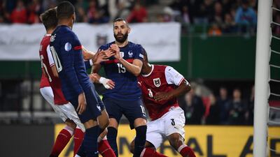 Karim Benzema reacts after failing to score at the Ernst Happel stadium in Vienna. AFP