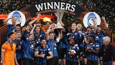 Atalanta celebrate with the Europa League trophy after victory in the final against Bayer Leverkusen at Dublin Arena on May 22, 2024 in Dublin, Ireland. Getty Images