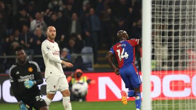 Jean-Philippe Mateta starts to celebrate after scoring Crystal Palace's second goal. AP