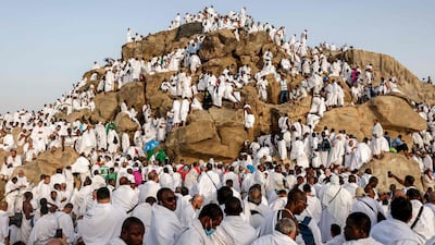 Pilgrims pray on Mount Arafat, where the Prophet Mohammed delivered his final sermon. AFP