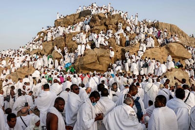 Muslim pray on Mount Arafat, also known as Jabal Al Rahma or Mount of Mercy, during the climax of the Hajj pilgrimage. AFP