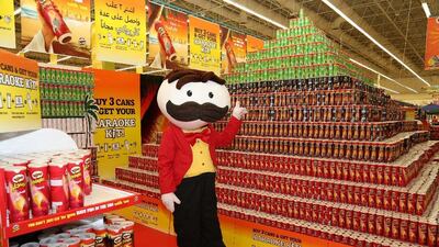 November 15:“We are so proud to have broken the Guinness World Records for the ‘World’s Largest Can Pyramid’,” said Amr Farghal, regional vice-president and general manager, Kellogg MedMEA. The record was broken after staff spent 13 hours assembling 31,000 cans of Pringles (Original, Hot & Spicy and Sour Cream & Onion) at the Géant Hypermarket, Ibn Battuta Mall. The resulting tower was three metres high 21 metres wide. Courtesy Guinness World Records.