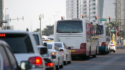 It was slow going for motorists in Abu Dhabi this morning. Mona Al Marzooqi / The National
