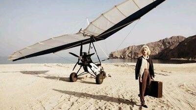 Jacket, Dh5,830, Zadig & Voltaire. Blouse, Dh1,300, Elizabeth and James at Harvey Nichols. Trousers, Dh3,585, Carlos Miele at Symphony. Shoes, Dh1,800, Tod's. Suitcase, approximately Dh21,800, Louis Vuitton.