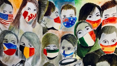 Rana Babu, an engineering student in Al Ain, has created a work with poster paint in response to the virus. Courtesy Rana Babu / @rana_babu_