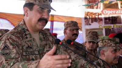 Pakistani army chief Raheel Sharif addresses internally displaced Pakistani civilians fleeing a military operation against Taliban militants in North Waziristan (AFP PHOTO / KARIM ULLAH)