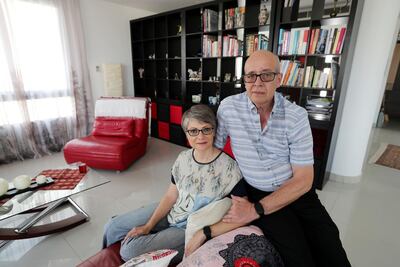 The Hariris at their home in Dubailand. They hope that Omar will now be able to find a job to help them top up their pension. Chris Whiteoak / The National