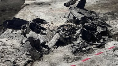 The wreckage of a drone in the Ukrainian city of Zaporizhzhia. Russia and Ukraine have accused each other of New Year's Day attacks. AFP