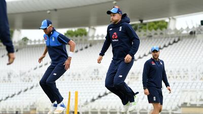 England captain Joe Root and Stuart Broad warm up ahead of a nets session at Trent Bridge on July 13, 2017 in Nottingham, England.
