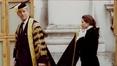 Prince Philip, Duke of Edinburgh, arrives at Cambridge University, England, for an honorary doctorates ceremony on June 9, 1994. Reuters