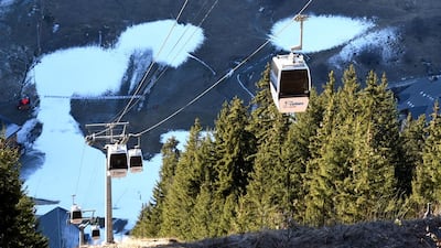 Snow was sparse in December on the slopes of Meribel, a ski resort in the French Alps. Jean-Pierre Clatot / AFP