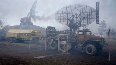 Damaged radar at a Ukrainian military plant outside Mariupol. Officials in Kiev say Russian troops have rolled into the country from the north, east and south. AP Photo