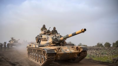 Turkish army tanks head for Afrin, an enclave in northern Syria controlled by US-allied Kurdish fighters. AP