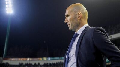 Real Madrid manager Zinedine Zidane shown during his team's La Liga draw against Real Betis on Sunday night. Paco Puentes / EPA / January 24, 2016