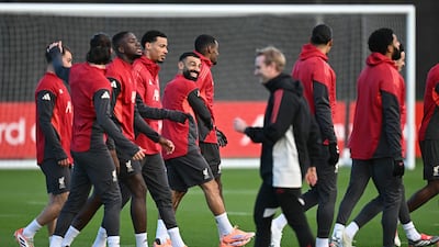 Liverpool attacker Mohamed Salah during training on Merseyside ahead of their Uefa Champions League match in Milan. AFP