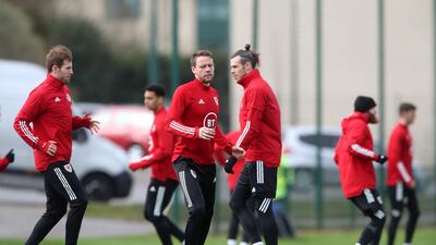 Gareth Bale and the Wales squad in training ahead of their World Cup qualifier against the Czech Republic. PA