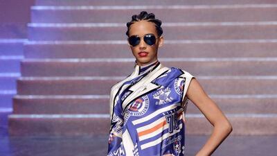 The sportswear trend made an appearence in the cycling and lucha libre segments of Gaultier’s show. AFP