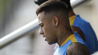 Barcelona's Neymar attends a team training session on Saturday at the club's Joan Gamper complex outside the Spanish capital. Manu Fernandez / AP / August 22, 2015