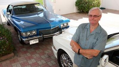 Donald Starkey imported both his 1973 Buick Riviera, top, and his 1998 Bentley Continental to the UAE, where he can afford to drive them with the low fuel prices. Pawan Singh / The National