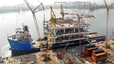 The Marjan Offshore GOSP-4 tie-in platform in Qingdao, Shandong Province. EPA
