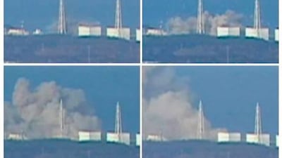 Images, taken from video footage, of smoke rising from Fukushima Daiichi 1 nuclear reactor after an explosion yesterday. A government spokesman today warned of a risk of a further blast.