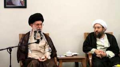 The new judiciary chief Hojjatol Eslam Sadegh Larijani, right, was appointed by Iran's supreme leader Ayatollah Ali Khamenei, left, on Saturday.