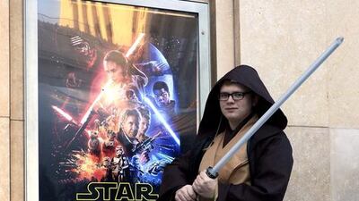Zack Starks of Sacramento, California poses before the premiere of Star Wars: The Force Awakens at the TCL Theatre. Paul Buck / EPA